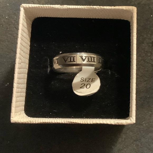 BN Stainless Steel Silver Greek Numbers Ring - Picture 2 of 2